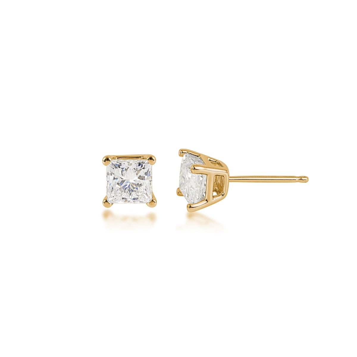 Adamante 1-1/2 ct. tw. Lab-Grown Princess Cut Diamond Solitaire Earrings in 14K Yellow Gold