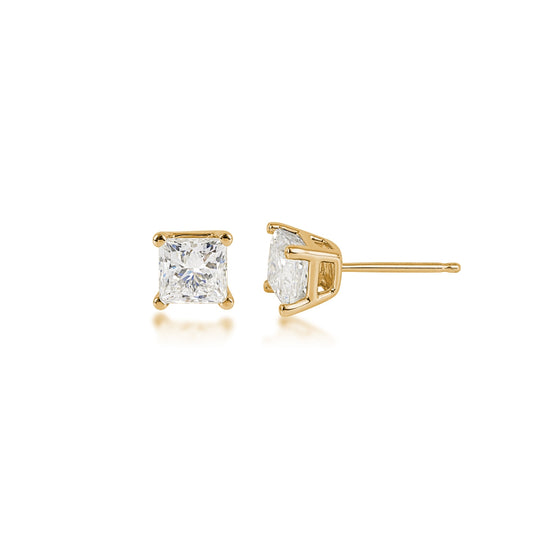 Adamante 1-1/2 ct. tw. Lab-Grown Princess Cut Diamond Solitaire Earrings in 14K Yellow Gold