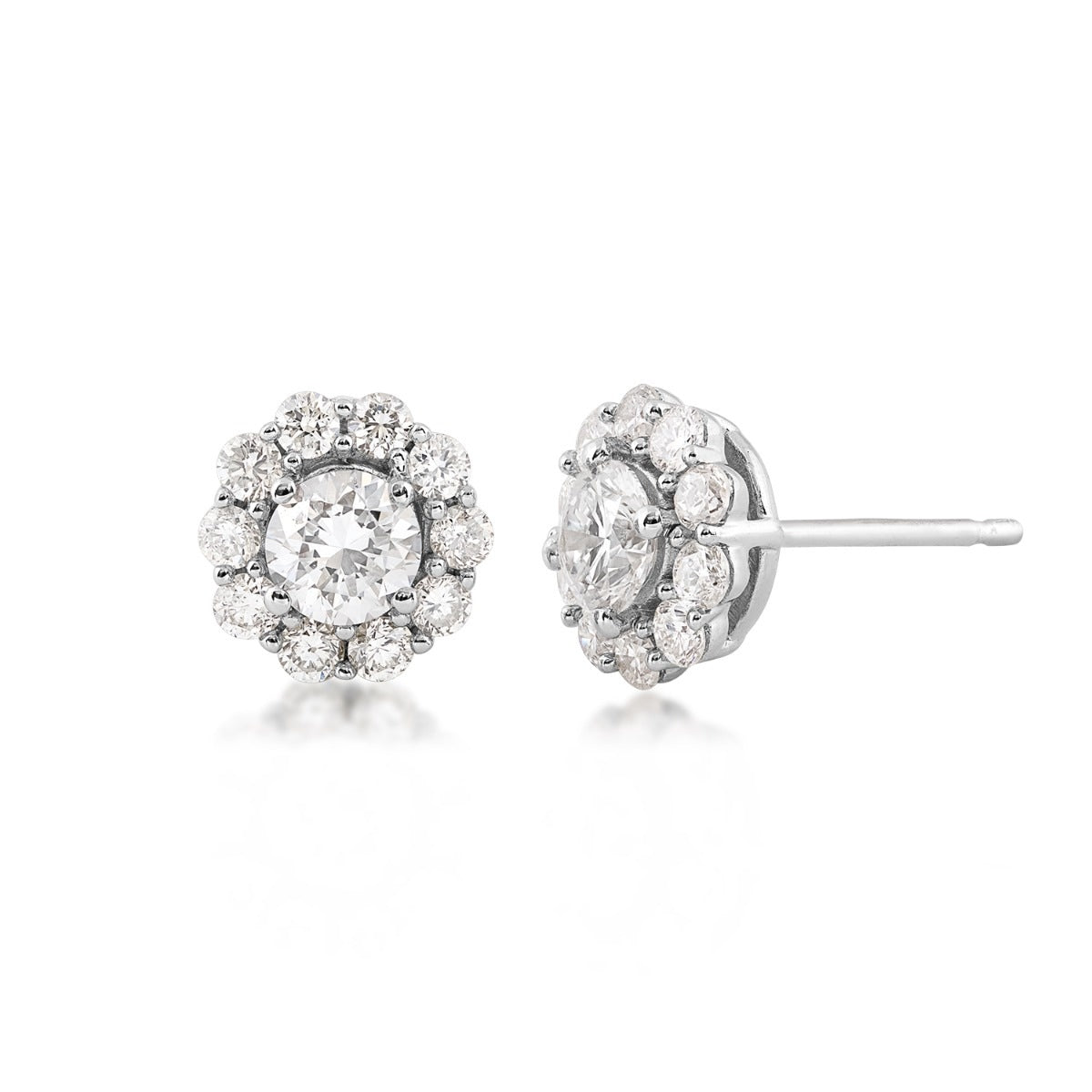 Adamante 1 ct. tw. Lab-Grown Round Diamond Halo Earrings in 14K White Gold