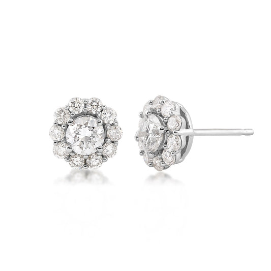 Adamante 1 ct. tw. Lab-Grown Round Diamond Halo Earrings in 14K White Gold