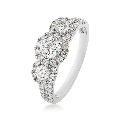 Adamante 1-1/4 ct. tw. Lab-Grown 3-Stone Round Diamond Halo Ring in 14K White Gold front view