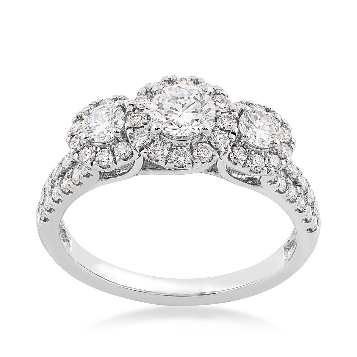 Adamante 1-1/4 ct. tw. Lab-Grown 3-Stone Round Diamond Halo Ring in 14K White Gold