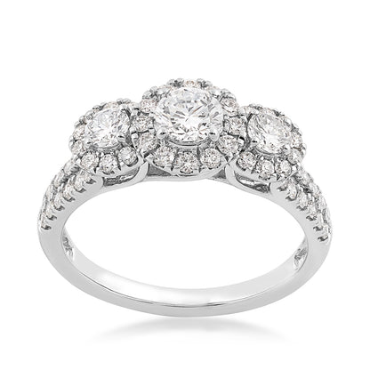 Adamante 1-1/4 ct. tw. Lab-Grown 3-Stone Round Diamond Halo Ring in 14K White Gold