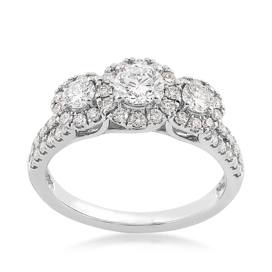 Adamante 1-1/4 ct. tw. Lab-Grown 3-Stone Round Diamond Halo Ring in 14K White Gold