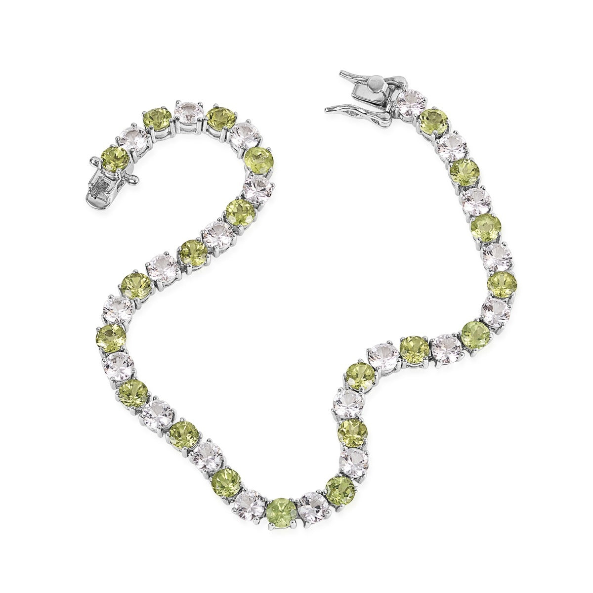 Peridot and Created White Sapphire Tennis Bracelet in Sterling Silver front view