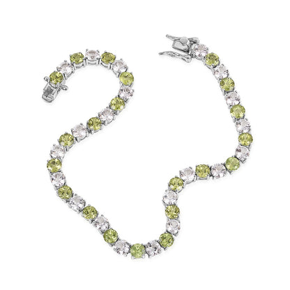 Peridot and Created White Sapphire Tennis Bracelet in Sterling Silver front view