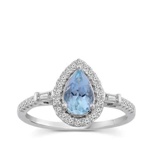 Pear Aquamarine & 1/3 ct. tw. Diamond Halo Ring in 14K White Gold