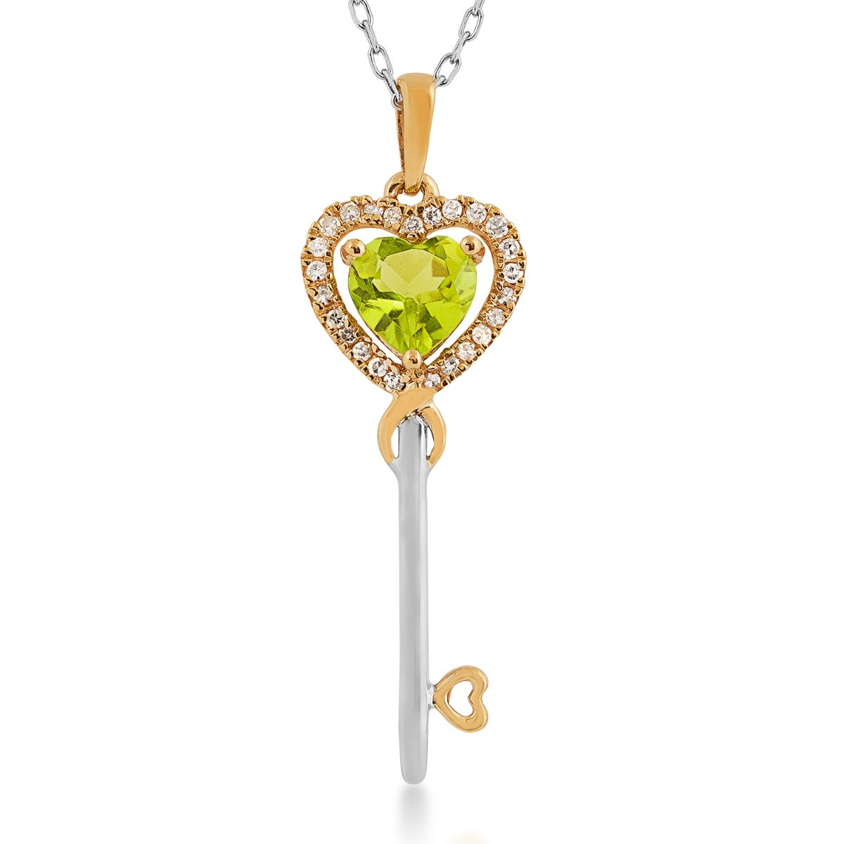 Infinite Love Heart Peridot & 1/10 ct. tw. Diamond Key Pendant in Sterling Silver & 10K Yellow Gold