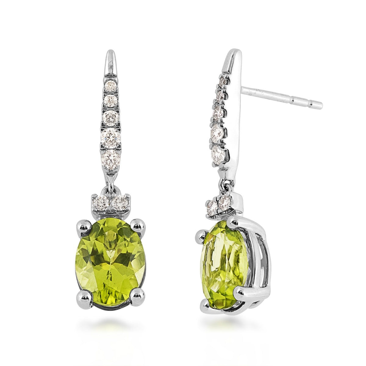 Oval Peridot & 1/6 ct. tw. Diamond Drop Earrings in 10K White Gold