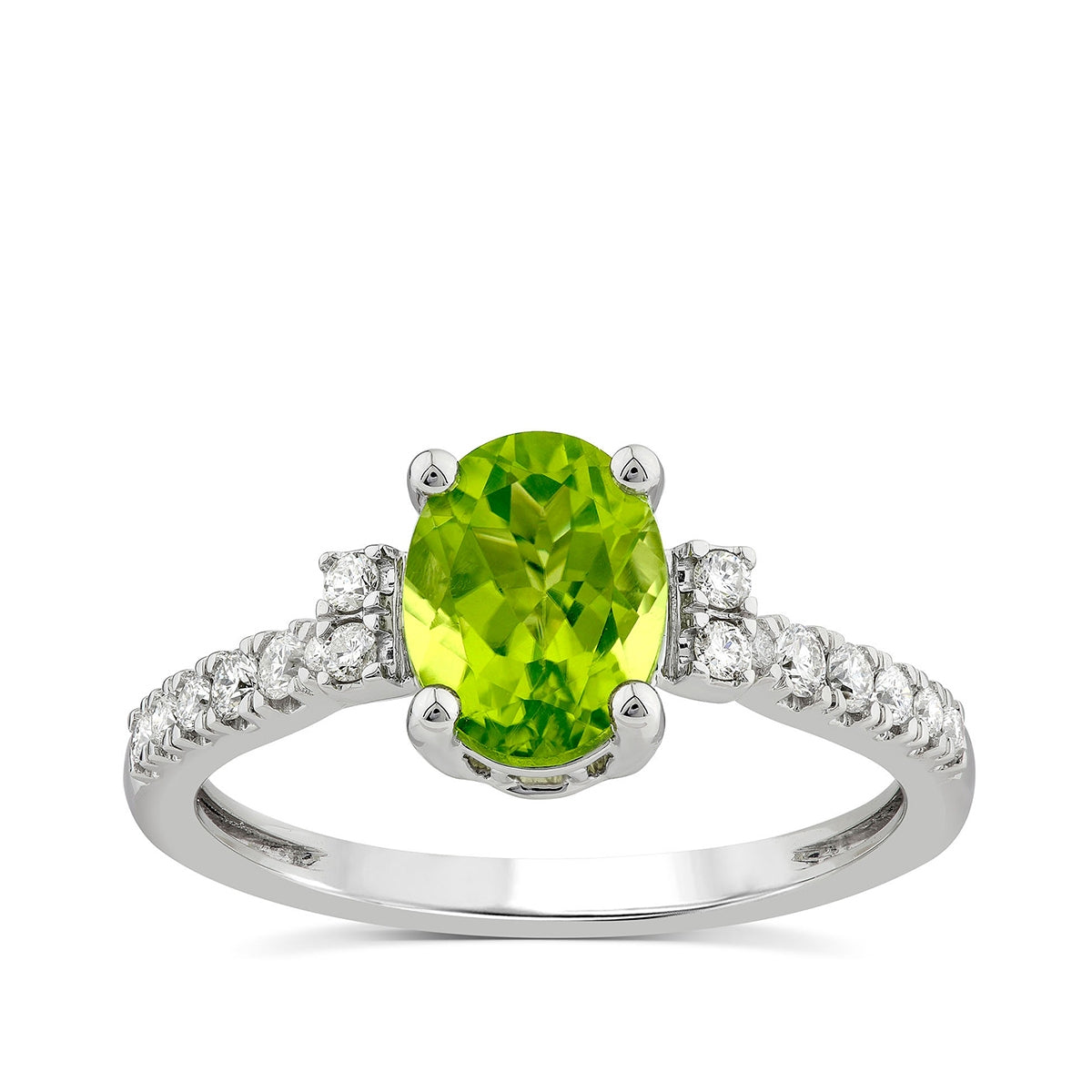Oval Peridot & 1/5 ct. tw. Diamond Ring in 10K White Gold