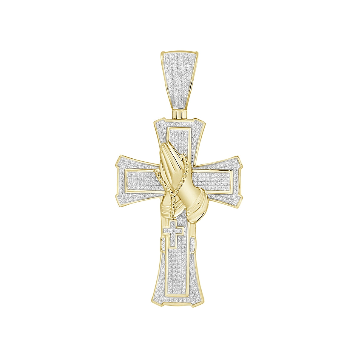 1 ct. tw. Diamond Cross Pendant with Praying Hands in 10K Yellow Gold