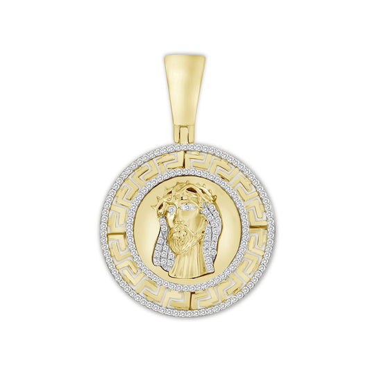 1/2 ct. tw. Diamond Jesus Circle Pendant in 10K Yellow Gold
