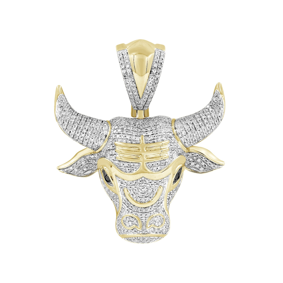 1 ct. tw. Diamond & Created Black Spinel Bull Head Pendant in 10K Yellow Gold