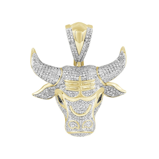 1 ct. tw. Diamond & Created Black Spinel Bull Head Pendant in 10K Yellow Gold