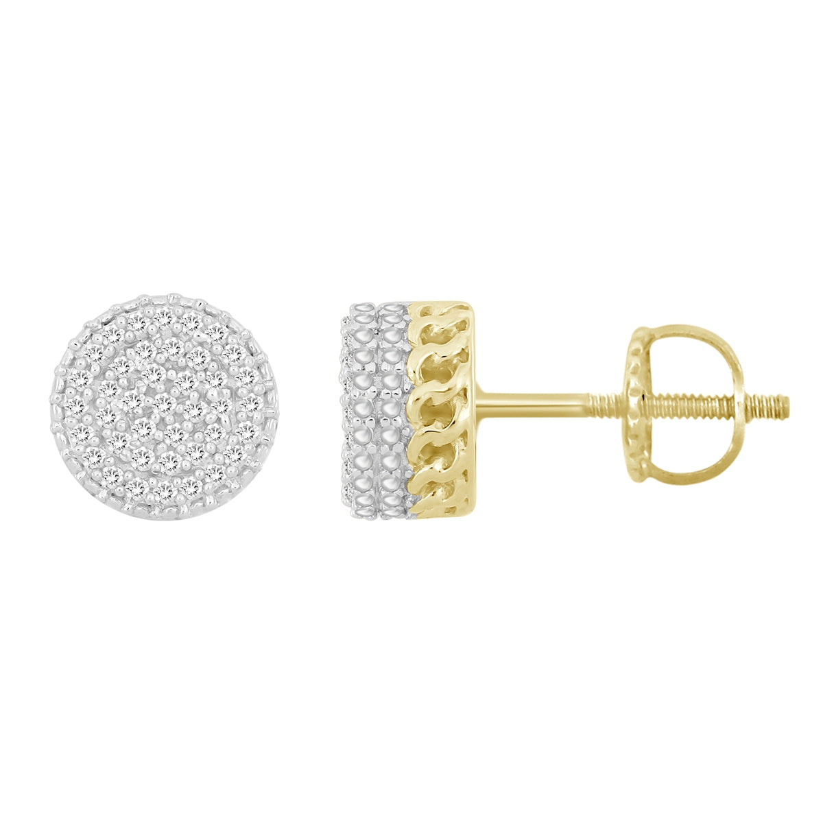 1/7 ct. tw. Men's Round Diamond Cluster Earrings in 10K Yellow Gold