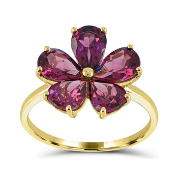 GOLD TAG Pear Rhodolite Garnet Flower Ring in 10K Yellow Gold