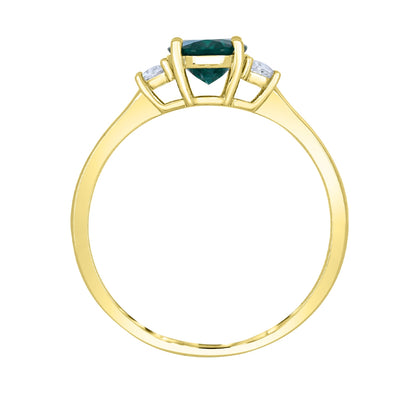 Oval Emerald & Created White Sapphire Ring in 14K Yellow Gold close-up detail