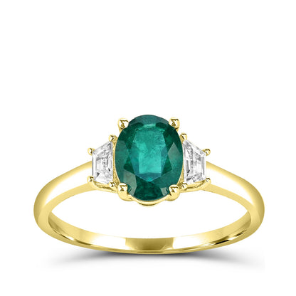 Oval Emerald & Created White Sapphire Ring in 14K Yellow Gold