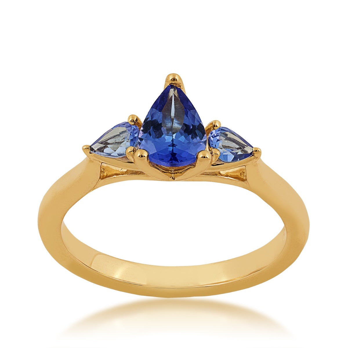 Pear Tanzanite 3-Stone Ring in 10K Yellow Gold