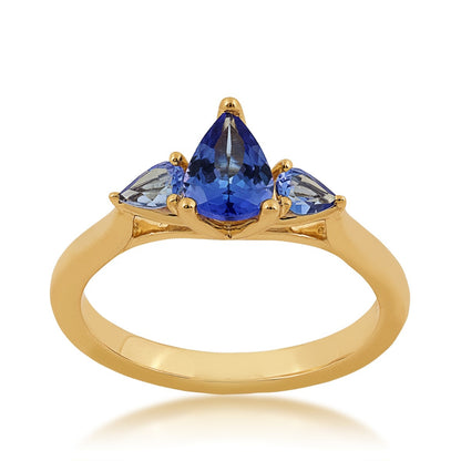 Pear Tanzanite 3-Stone Ring in 10K Yellow Gold