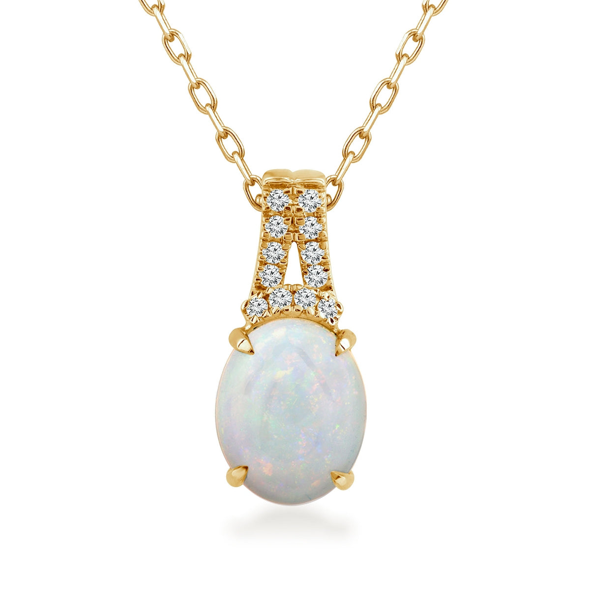 Oval Ethiopian Opal & 1/10 ct. tw. Diamond Pendant in 10K Yellow Gold