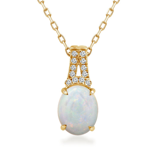 Oval Ethiopian Opal & 1/10 ct. tw. Diamond Pendant in 10K Yellow Gold