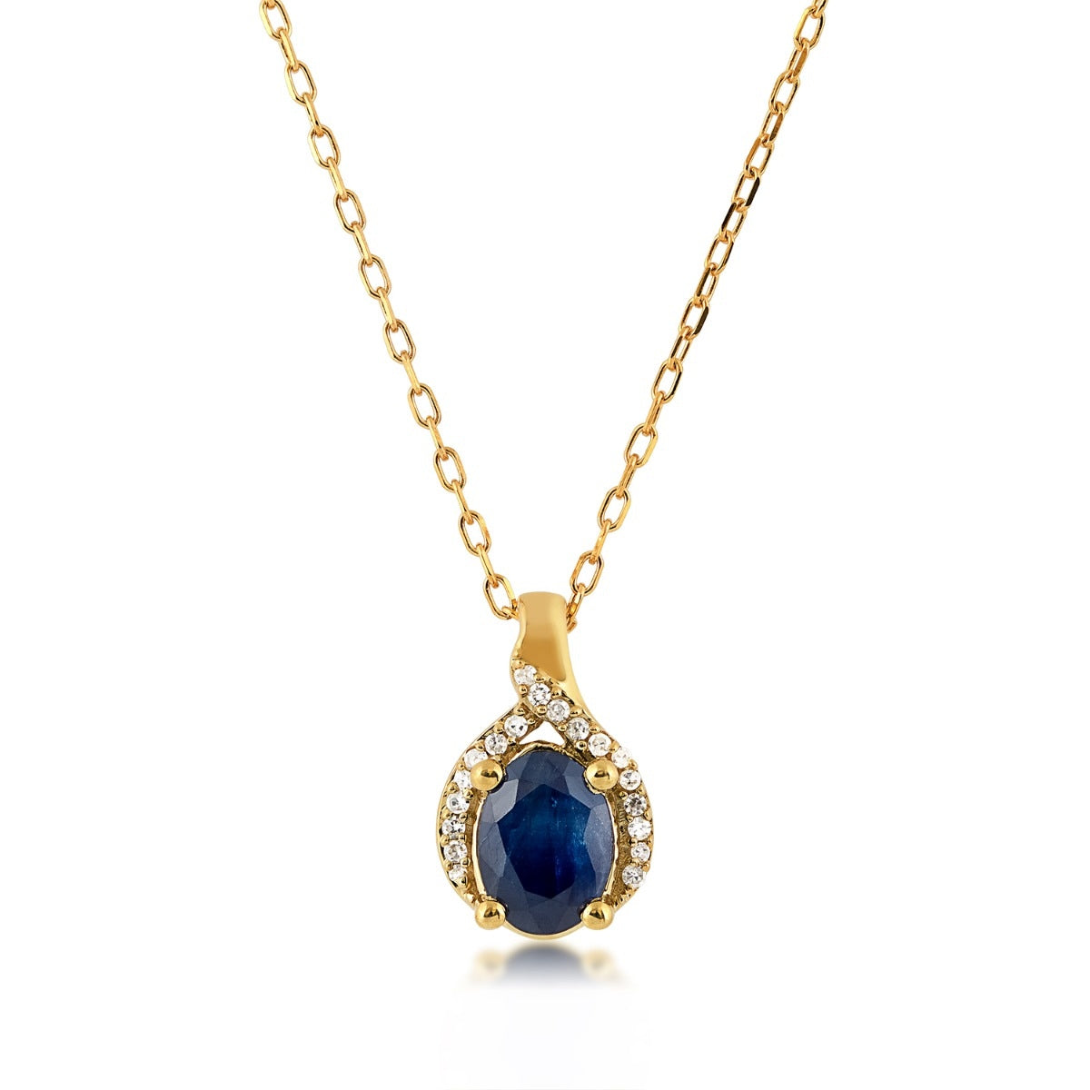 Oval Sapphire & Diamond Halo Pendant in 10K Yellow Gold