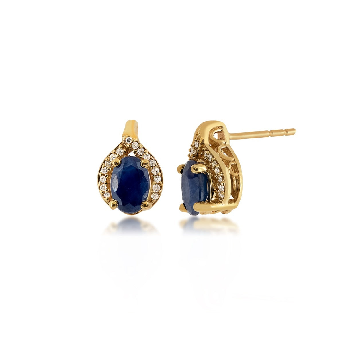 Oval Sapphire & Diamond Halo Earrings in 10K Yellow Gold