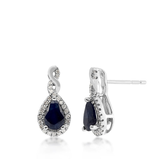 Infinite Love Pear Sapphire & 1/10 ct. tw. Diamond Halo Twist Earrings in 10K White Gold