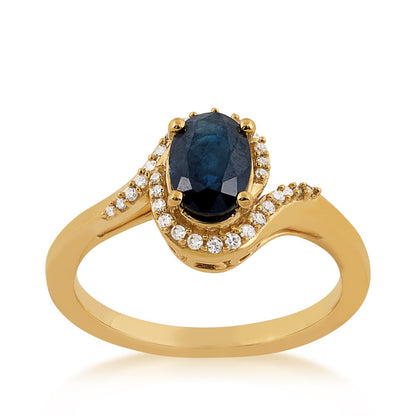Oval Sapphire & 1/10 ct. tw. Diamond Bypass Halo Ring in 10K Yellow Gold