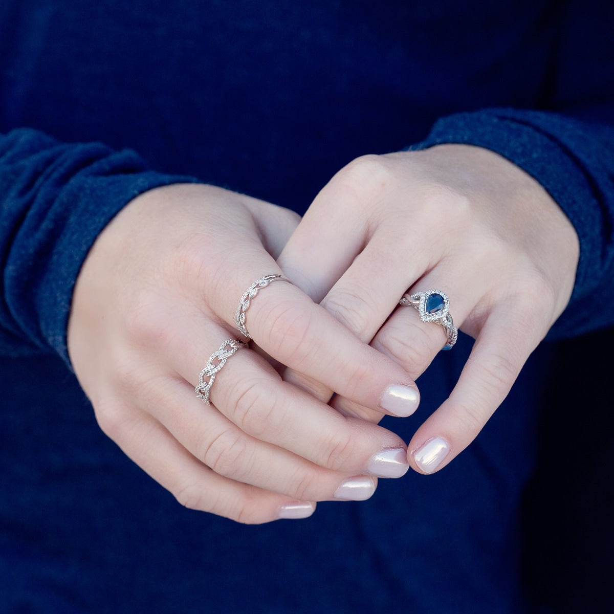 Infinite Love Pear Sapphire & 1/5 ct. tw. Diamond Halo Twist Ring in 10K White Gold full view
