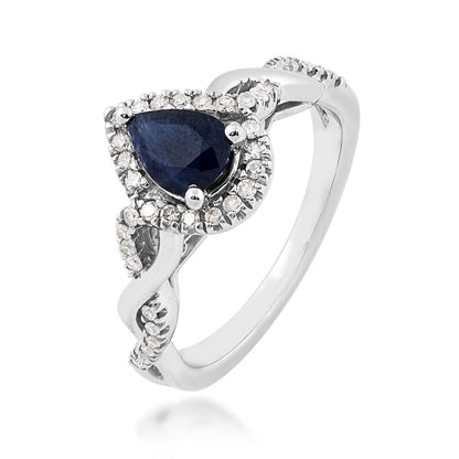 Infinite Love Pear Sapphire & 1/5 ct. tw. Diamond Halo Twist Ring in 10K White Gold front view