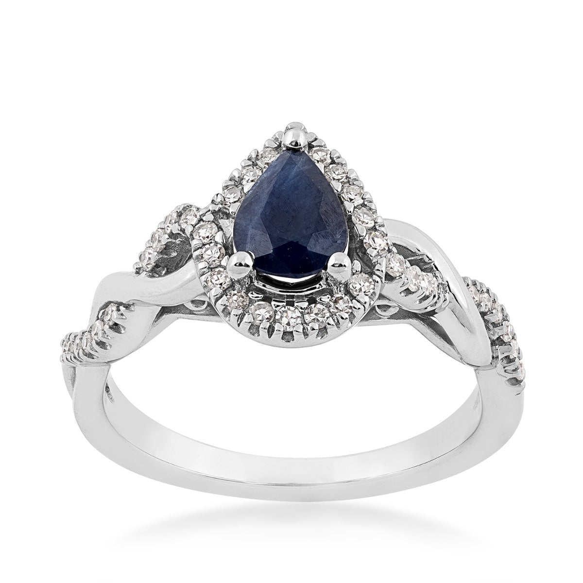 Infinite Love Pear Sapphire & 1/5 ct. tw. Diamond Halo Twist Ring in 10K White Gold