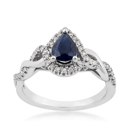 Infinite Love Pear Sapphire & 1/5 ct. tw. Diamond Halo Twist Ring in 10K White Gold