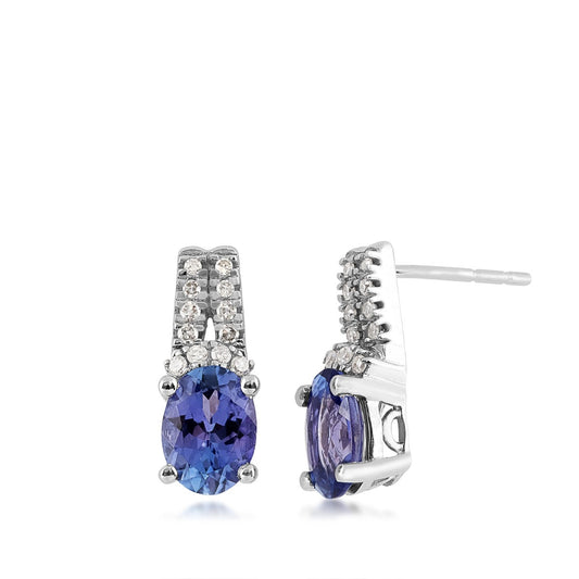 Oval Tanzanite & 1/8 ct. tw. Diamond Earrings in 10K White Gold