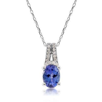 Oval Tanzanite & 1/10 ct. tw. Diamond Pendant in 10K White Gold