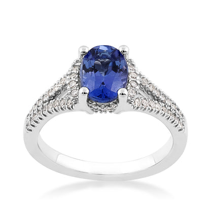 Oval Tanzanite & 1/4 ct. tw. Diamond Split Shank Ring in 10K White Gold