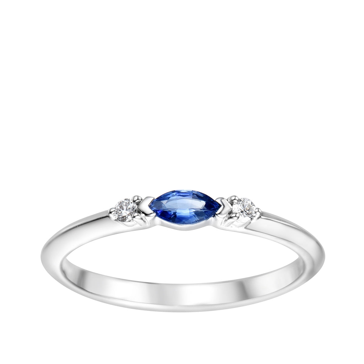 Marquise Sapphire & Diamond Accent Stackable Ring in 10K White Gold