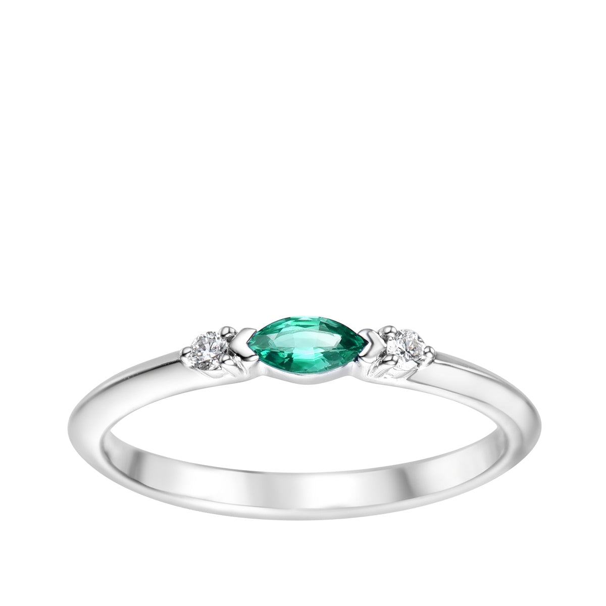 Marquise Emerald & Diamond Accent Stackable Ring in 10K White Gold