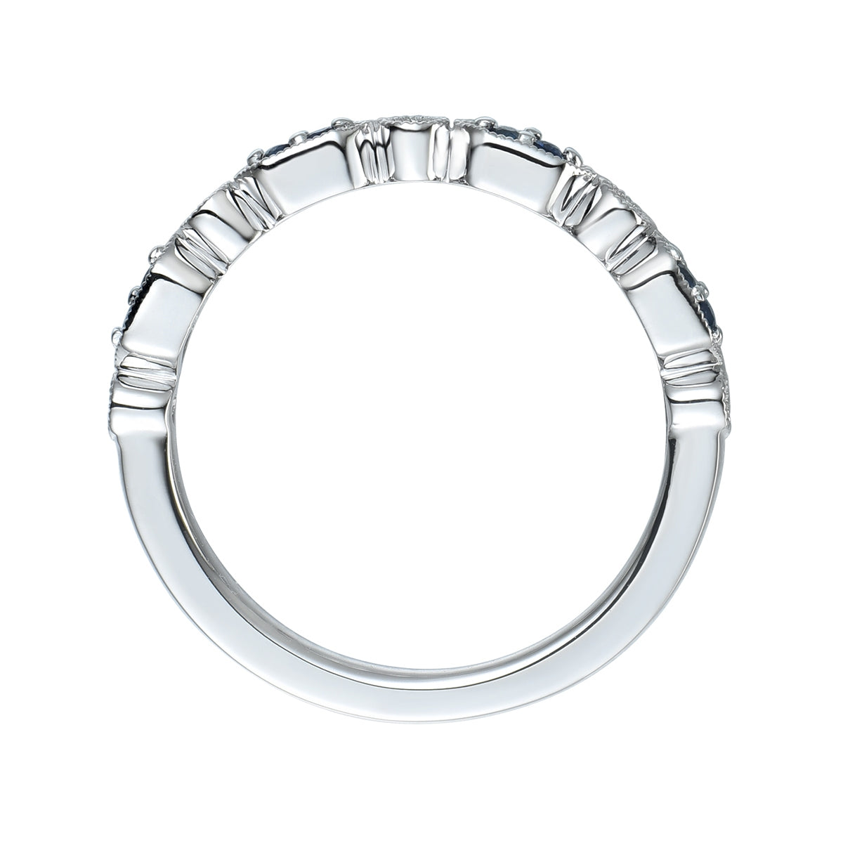 Sapphire & Diamond Accent Milgrain Stackable Ring in 10K White Gold front view