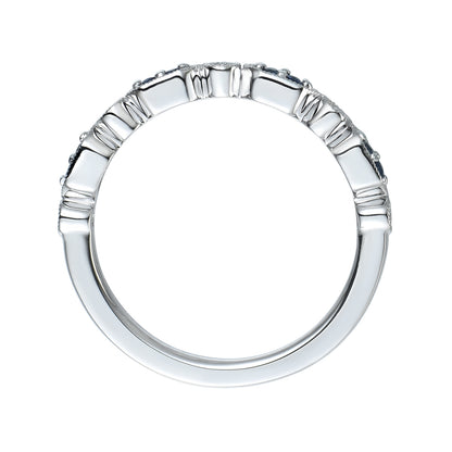 Sapphire & Diamond Accent Milgrain Stackable Ring in 10K White Gold front view