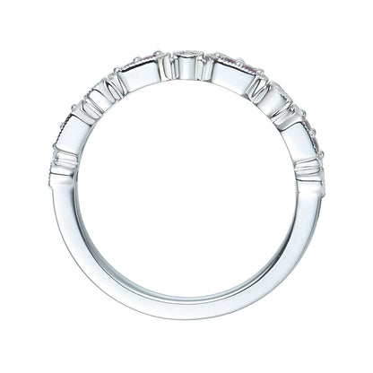 Ruby & Diamond Accent Milgrain Stackable Ring in 10K White Gold front view