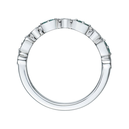 Emerald & Diamond Accent Milgrain Stackable Ring in 10K White Gold front view