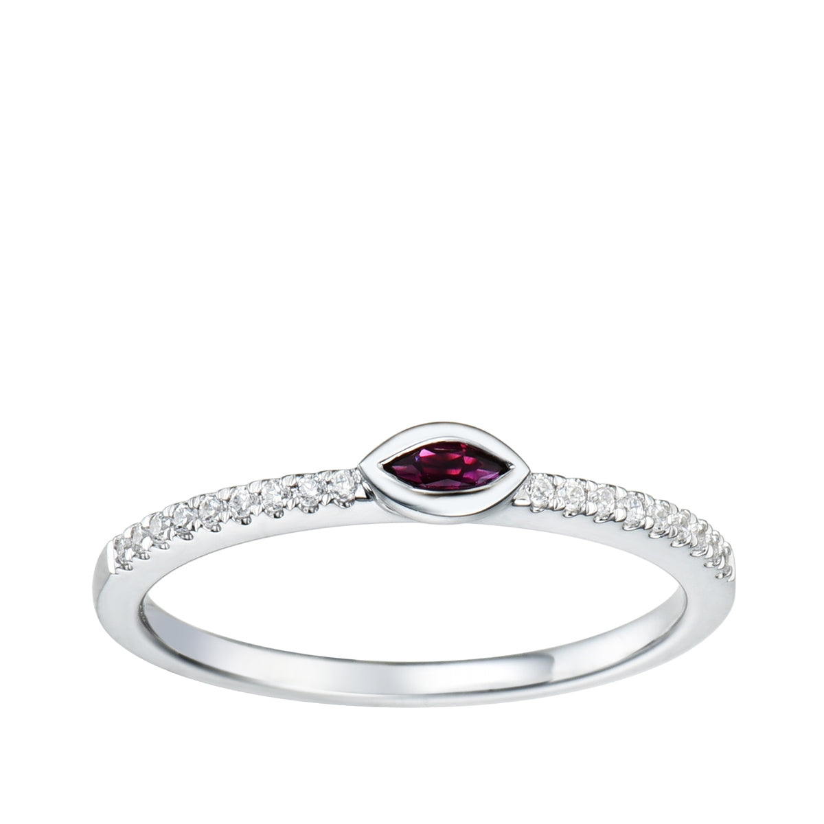 Marquise Ruby & 1/10 ct. tw. Diamond Bezel Set Stackable Ring in 10K White Gold