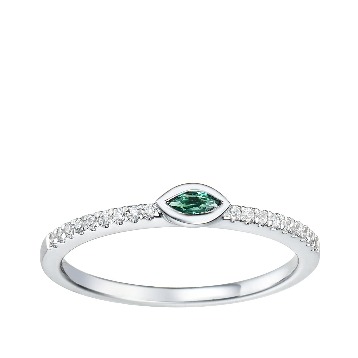 Marquise Emerald & 1/10 ct. tw. Diamond Bezel Set Stackable Ring in 10K White Gold