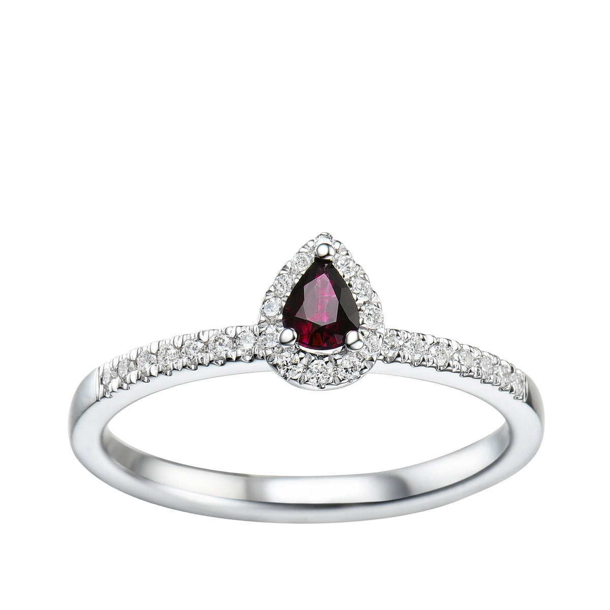 Pear Ruby & 1/7 ct. tw. Diamond Halo Stackable Ring in 10K White Gold
