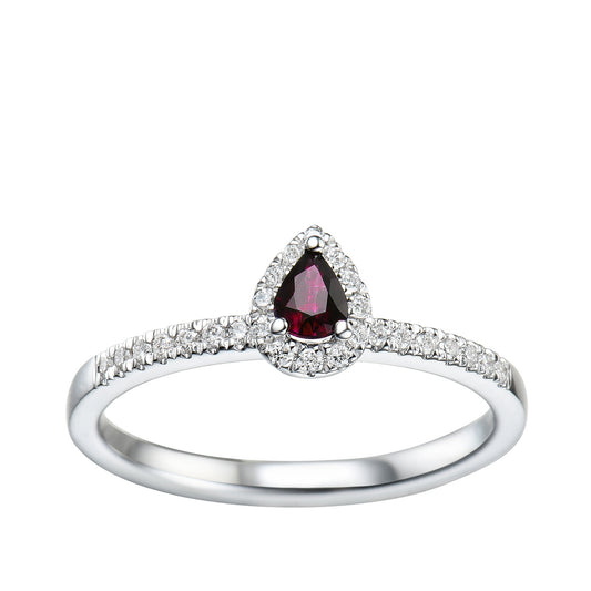 Pear Ruby & 1/7 ct. tw. Diamond Halo Stackable Ring in 10K White Gold