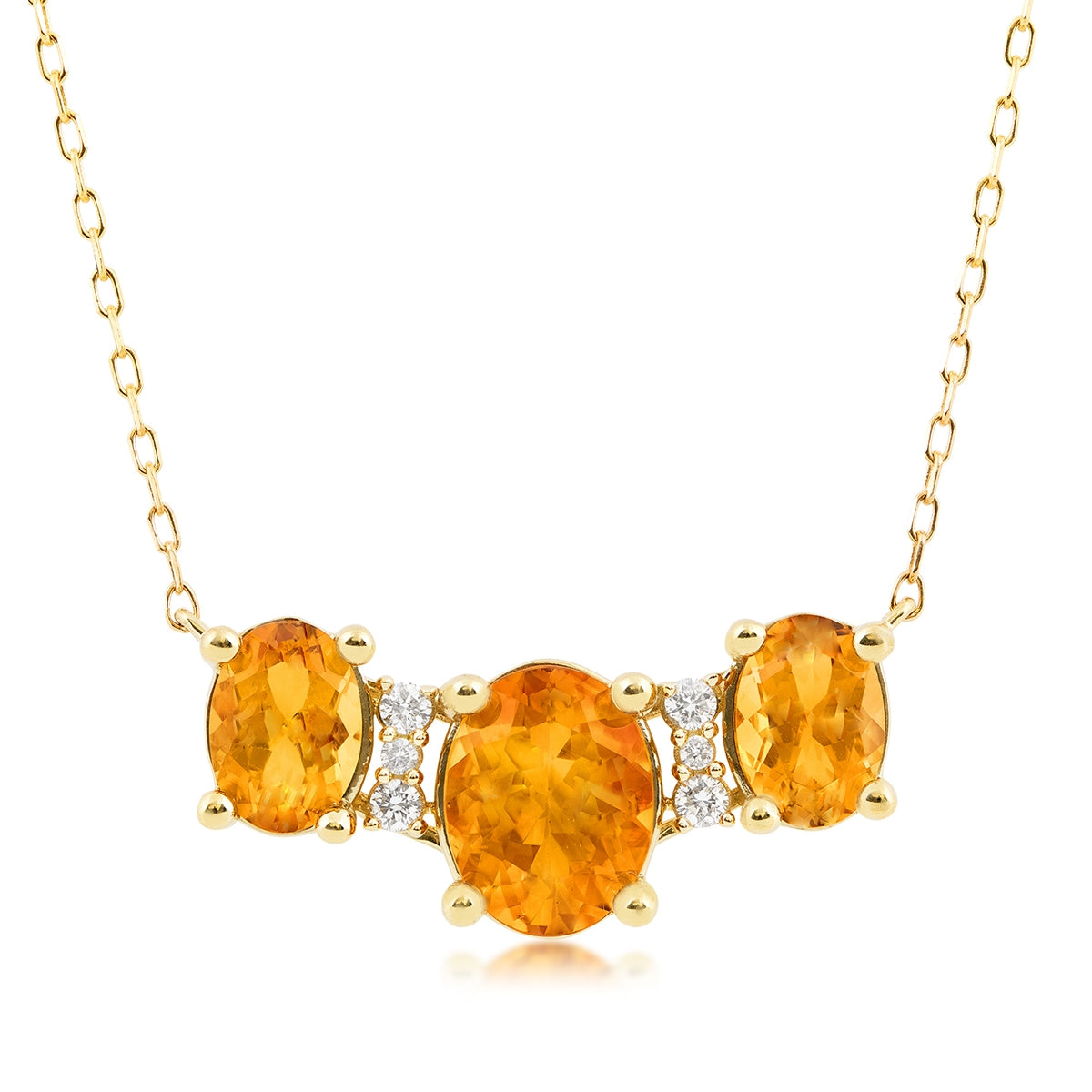 3-Stone Oval Citrine & Diamond Accent Necklace in 10K Yellow Gold