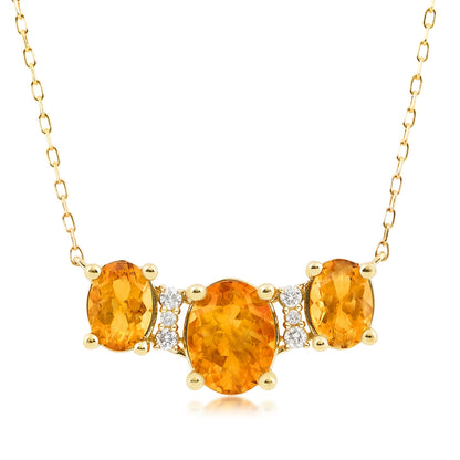 3-Stone Oval Citrine & Diamond Accent Necklace in 10K Yellow Gold