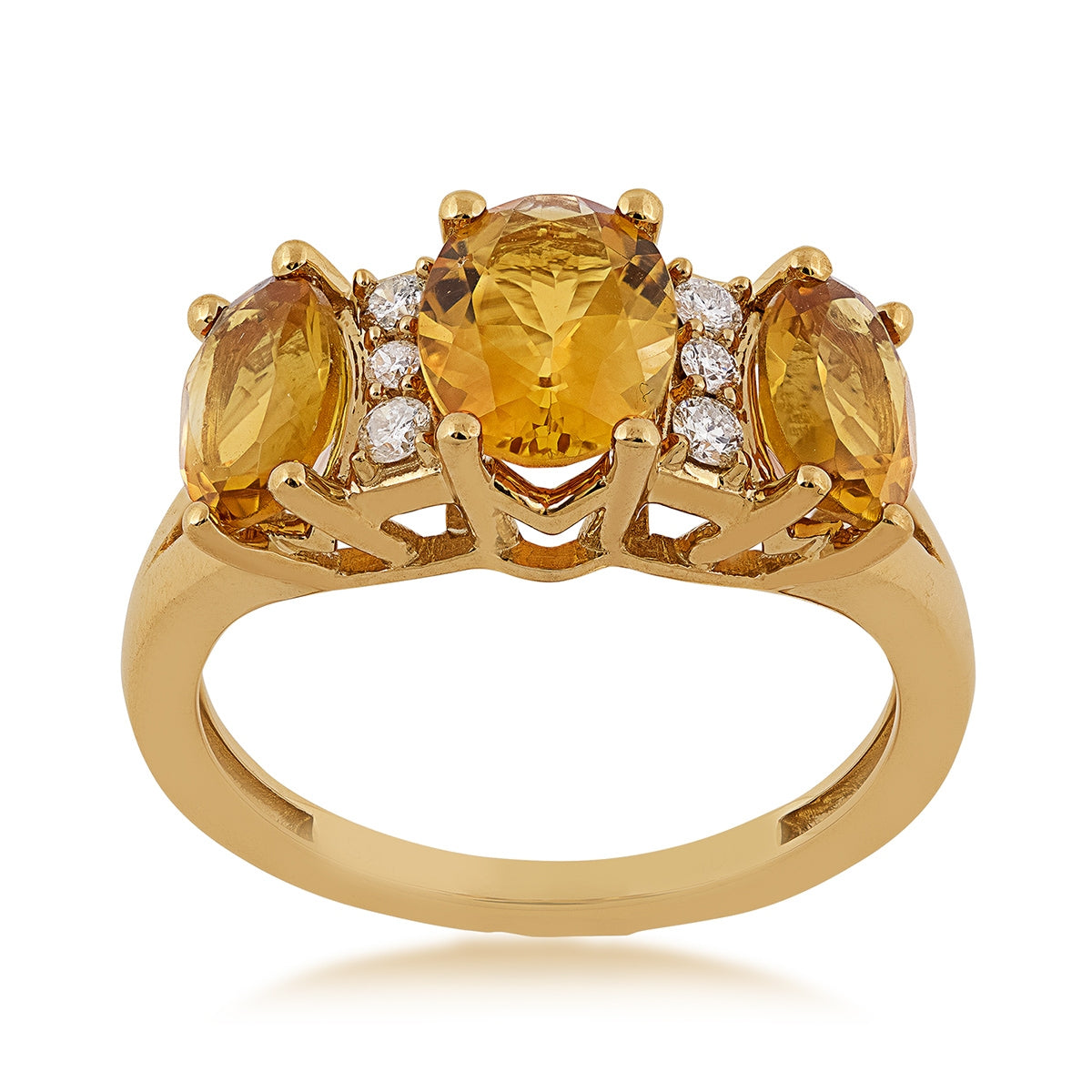 3-Stone Oval Citrine & 1/10 ct. tw. Diamond Ring in 10K Yellow Gold